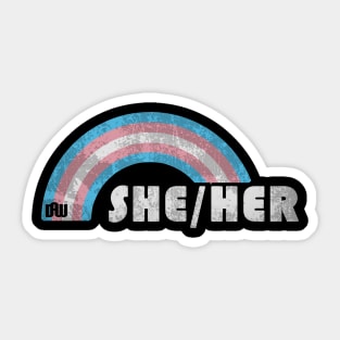 Grunge Transgender Pride - She/Her Pronouns Sticker